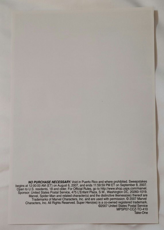 2007 USPS - Amazing Spider Man Marvel Stamp Advertisment Sheet