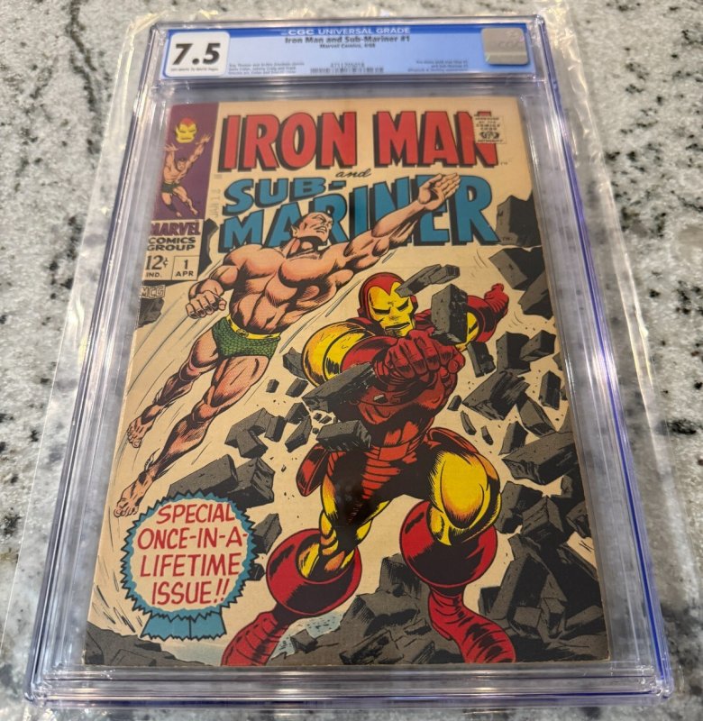 Iron Man & Sub-Mariner # 1 CGC Graded 7.5 Marvel Comic Book 1968 Silver Age JH33