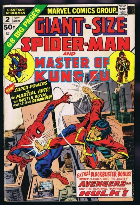 Giant Size Spider Man #2 ORIGINAL Vintage 1974 Marvel Comics Master of Kung Fu