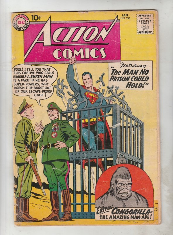 Action Comics 248 Strict VG+ - 1st time Congorilla with Tommy Tommorow !