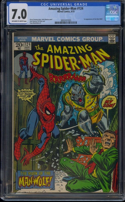 AMAZING SPIDER-MAN #124 CGC 7.0 1ST MAN-WOLF