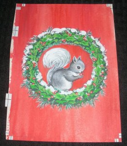 CHRISTMAS Cute Squirrel with Berries & Wreath 5.5x7.5 Greeting Card Art #15-2