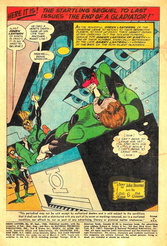 GREEN LANTERN #46 & #47 (Summer1966) 3.5 VG-  Both Parts of 'GL Is Dead' Story!