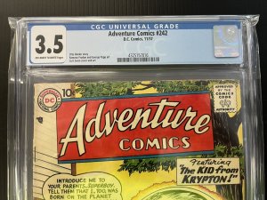 ADVENTURE COMICS #242 (1957) CGC GRADED 3.5 KRYPTON KID SUPERBOY PROSHIPPER