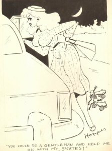 Super Cute Babe w/ Skates Gag - Humorama 1955 art by Lowell Hoppes