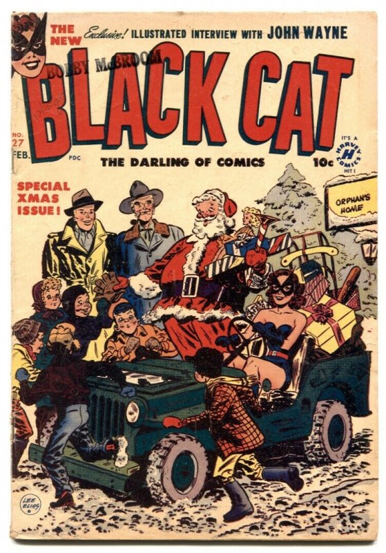 Black Cat #27 1957- Santa Claus Christmas cover- John Wayne FN