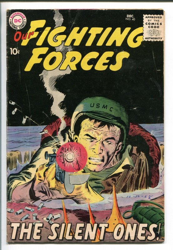 OUR FIGHTING FORCES #40-1958-DC-JOE KUBERT-BLACK COVER-GUN FIGHT-vg+