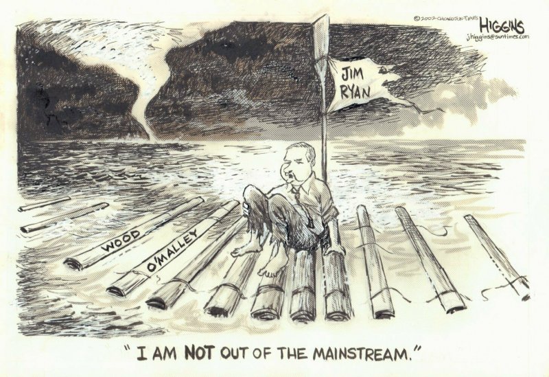 Jim Ryan Adrift on a Raft Chicago Sun-Times Newspaper art by Jack Higgins