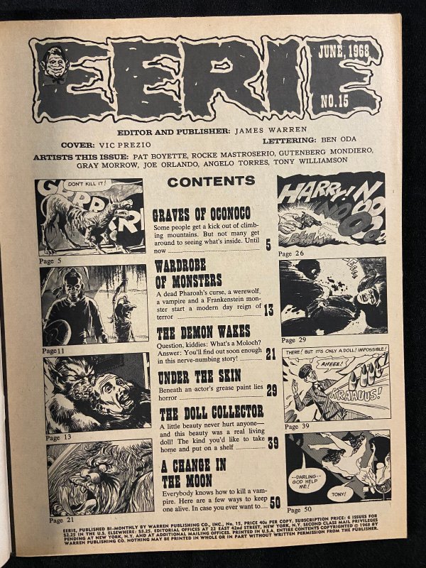 EERIE A WARREN MAGAZINE #15 JUNE 1968 VF-NM