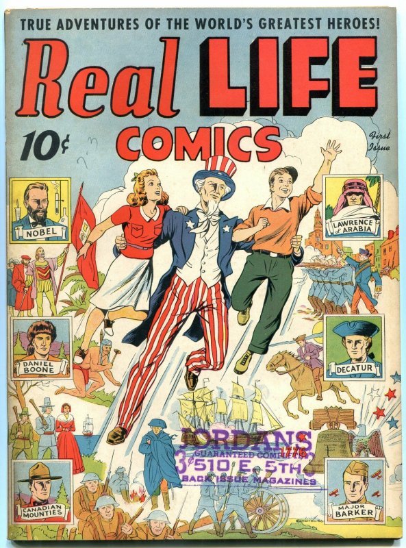 REAL LIFE COMICS #1 1941-UNCLE SAM--DANIEL BOONE--NOBEL VF-