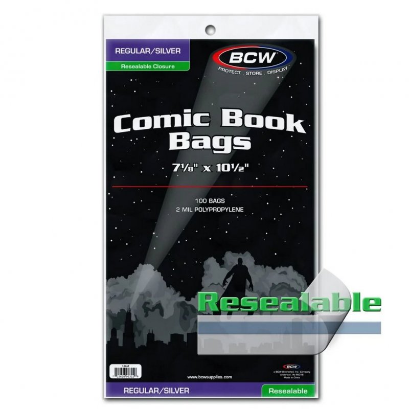 Resealable Silver/Regular Comic Bags Pack of 100 Bags