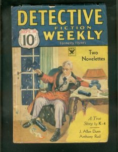 DETECTIVE FICTION WEEKLY PULP-9/30/33-PIPE BOMB COVER   VG