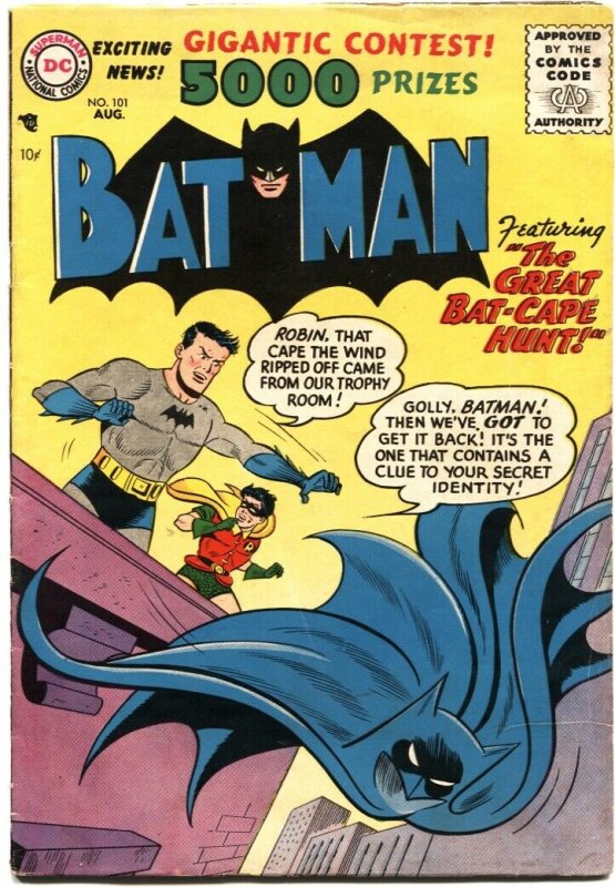 BATMAN #101-1956-THE GREAT BAT CAPE HUNT-ROBIN-MYSTERY ISSUE-DC-10 CENTS