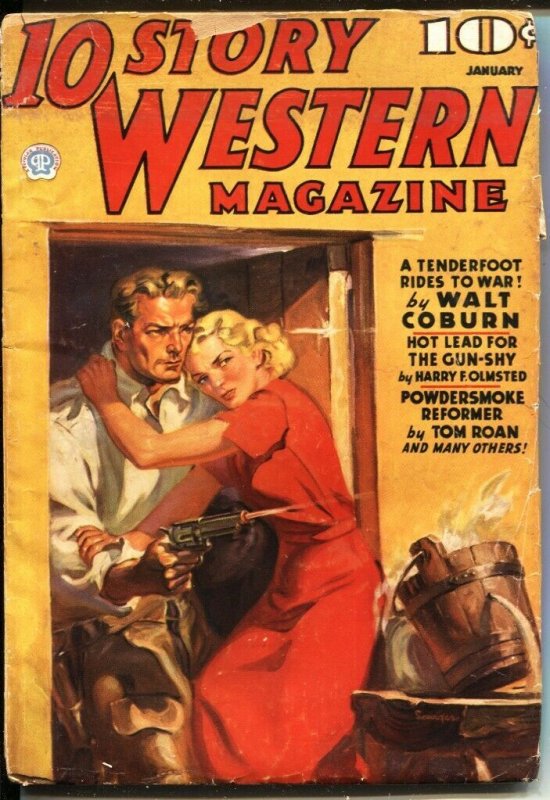 10 STORY WESTERN-JAN 1937-GOOD GIRL ART CVR by NORMAN SAUNDERS-WALT COBURN-PULP