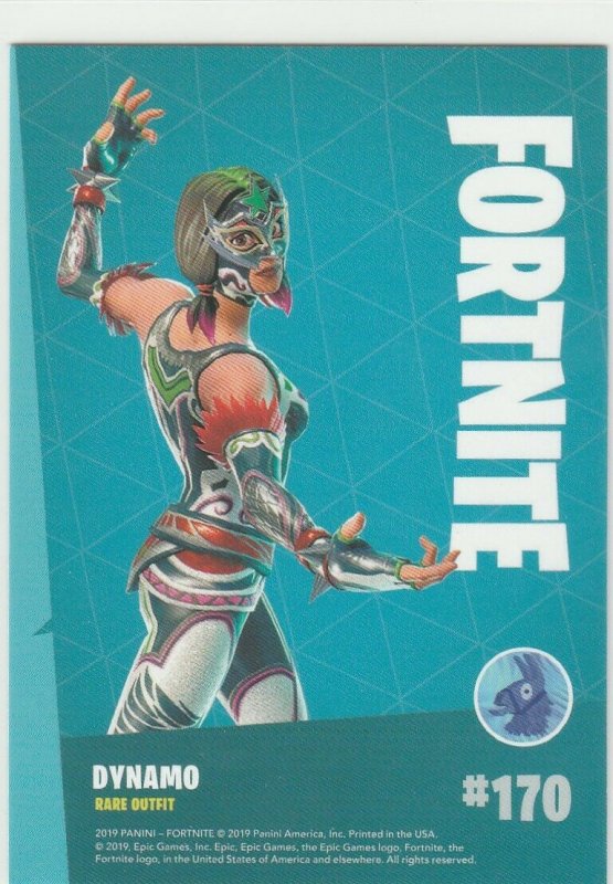 Fortnite Dynamo 170 Rare Outfit Panini 2019 trading card series 1