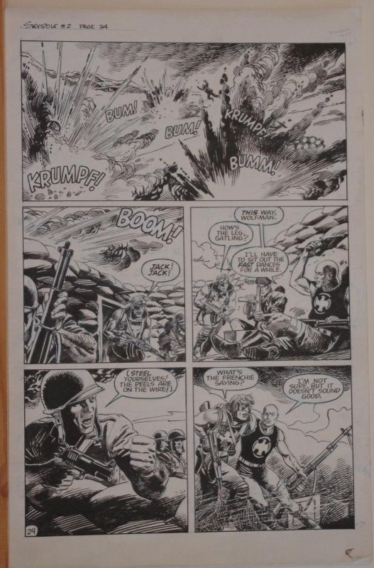 TOM LYLE / RICARDO VILLAGRAN original art, SKYWOLF #2 Pg #24, 11x17, 1988, War