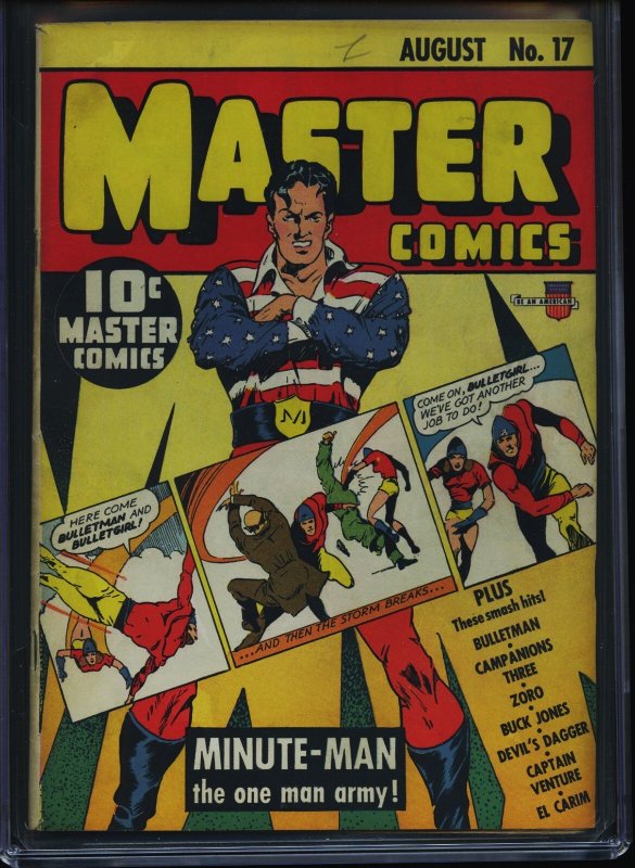 MASTER COMICS #17 - CGC-7.5, OW - Bulletman - Minute-Man - Golden Age