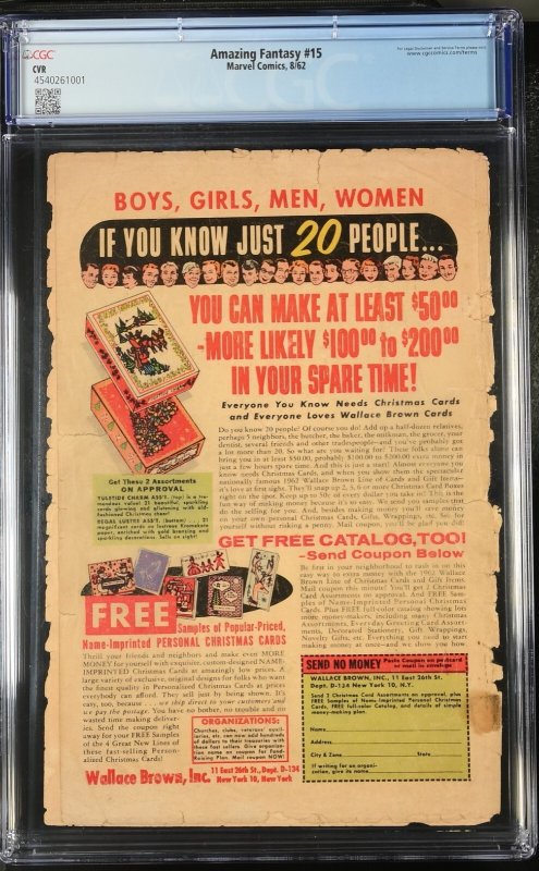 (1962) AMAZING FANTASY #15 CGC CVR (0.5)! 1st SPIDER-MAN! Front/Back Cover ONLY!