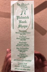 Pickwick book shops of Hollywood(defunct) bookmark 1940-50s!