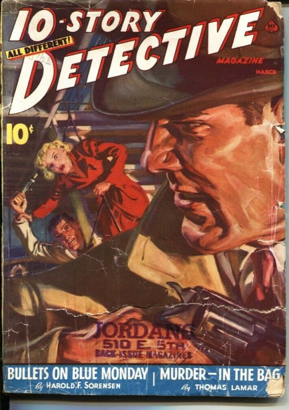 10-STORY DETECTIVE--MAR 1941--SPICY NORMAN SAUNDERS COVER--CRIME & MYSTERY PULP