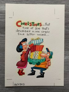 CHRISTMAS CARTOON GAG Four Letter Word...Debt 7x10 Greeting Card Art #7003