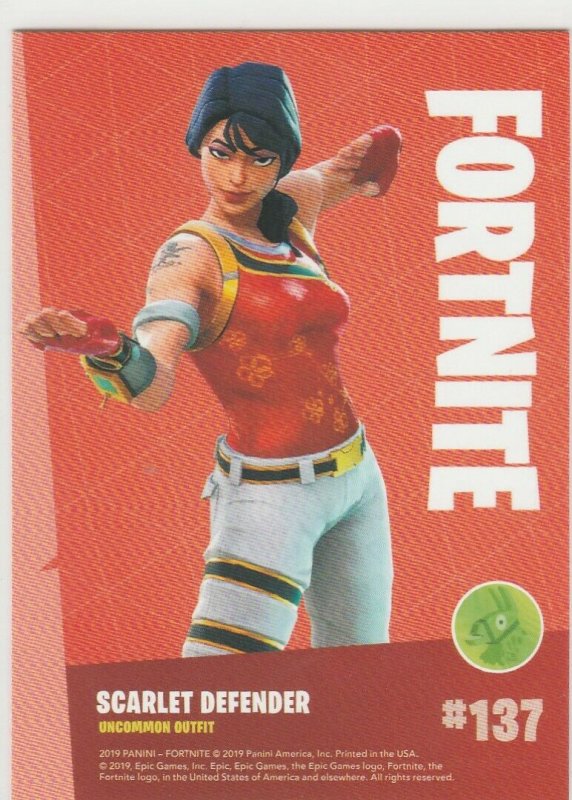 Fortnite Scarlet Defender 137 Uncommon Outfit Panini 2019 trading card series 1