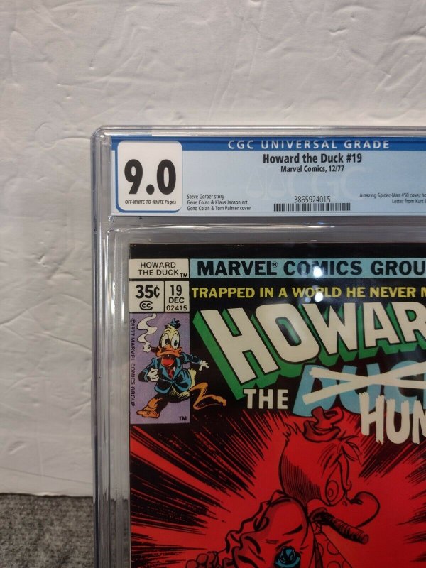 HOWARD THE DUCK #19 CGC 9.0 WHITE PAGES *AMAZING SPIDER-MAN #50 HOMAGE COVER*