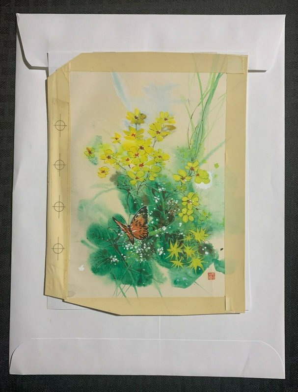 MOTHERS DAY Yellow Flowers & Orange Butterfly 6.5x9.5 Greeting Card Art #MD7530