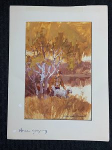 HUNTING DOG & HUNTER Pencils and Painted Rough 7.5x10 Greeting Card Art #nn