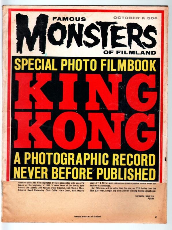 FAMOUS MONSTERS OF FILMLAND #25-KING KONG PHOTO FILMBOOK-1963-4E ACKERMAN P/FR