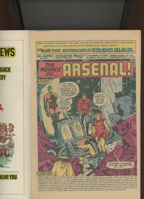 (1978) Iron Man #114: BRONZE AGE! KEY ISSUE! (1ST) ARSENAL! (7.0/7.5)