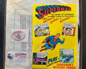 (1966) VINTAGE Superman Golden Records COMPLETE Set! Patch, Button, Card, Comic!
