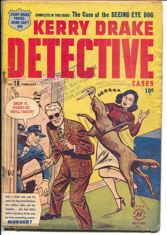 Kerry Drake Detective Cases #18 1950-Harveyseeing eye dog attack cover-crime-VG-