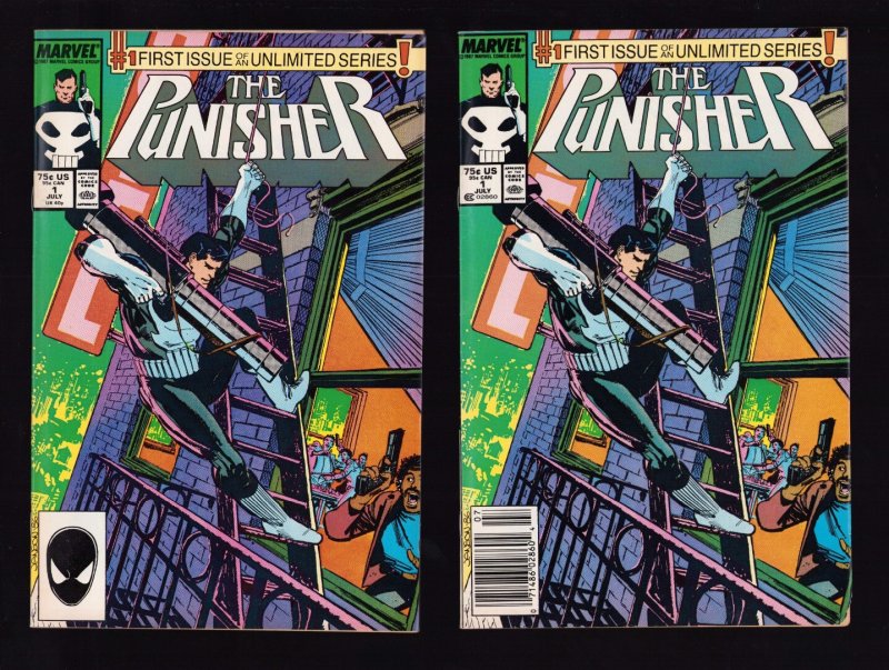 The Punisher #1 - Newsstand + Direct Editions 2pc LOT (7/7.5) 1987