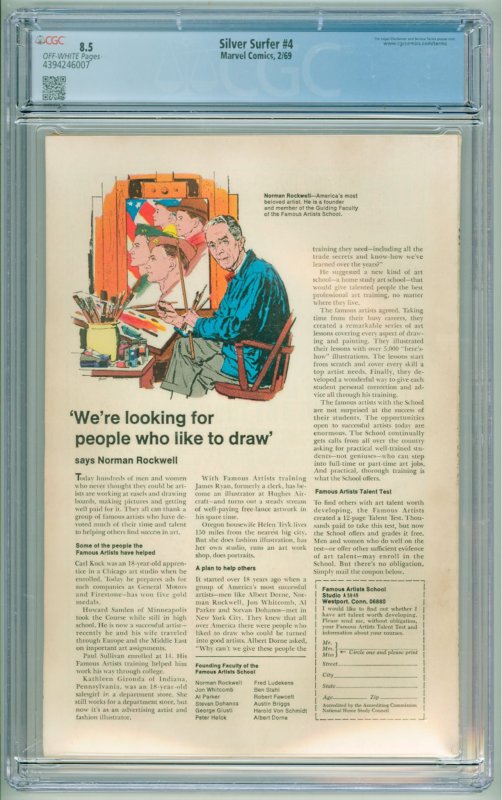 The Silver Surfer #4 (1969) CGC 8.5! OW Pages!