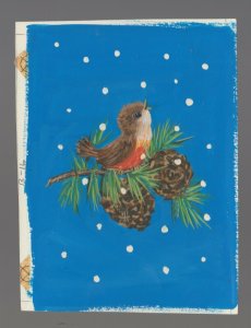 CHRISTMAS Chickadee on Pine Branch w/ Cones & Snow 4.5x6 Greeting Card Art #B16