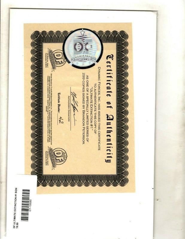 Ultimate Extinction # 1 NM Signed By Brandon Peterson W/DF COA Marvel Comics EK8