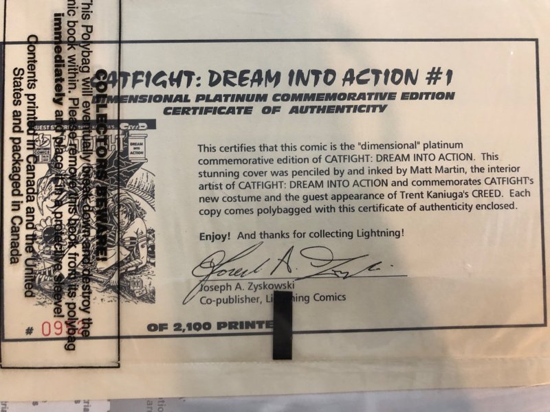 Catfight Dream Into Action #1 (1996) Platinum Edition Ltd. to 2100 With COA