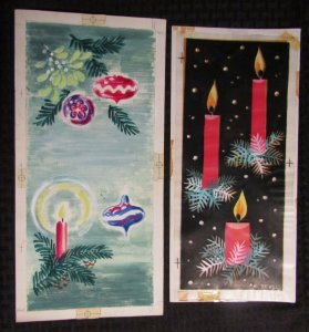 CHRISTMAS Large Red  Candles & Ornaments 2pcs 7x15 Greeting Card Art #25I 2513