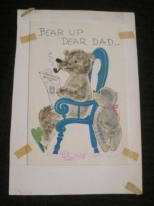 HAPPY BIRTHDAY Cute Teddy Bear Up Dear Dad 5x7 Greeting Card Art #7657 