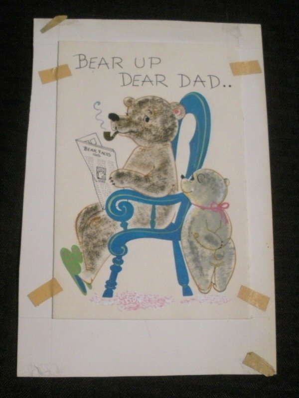 HAPPY BIRTHDAY Cute Teddy Bear Up Dear Dad 5x7 Greeting Card Art #7657