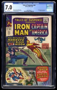 Tales Of Suspense #64 CGC FN/VF 7.0 White Pages Hawkeye Black Widow!