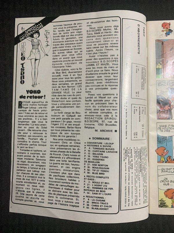 1978 SPIROU Yoko Fille Du Vent #2081 VG+ 4.5 French Comic Book