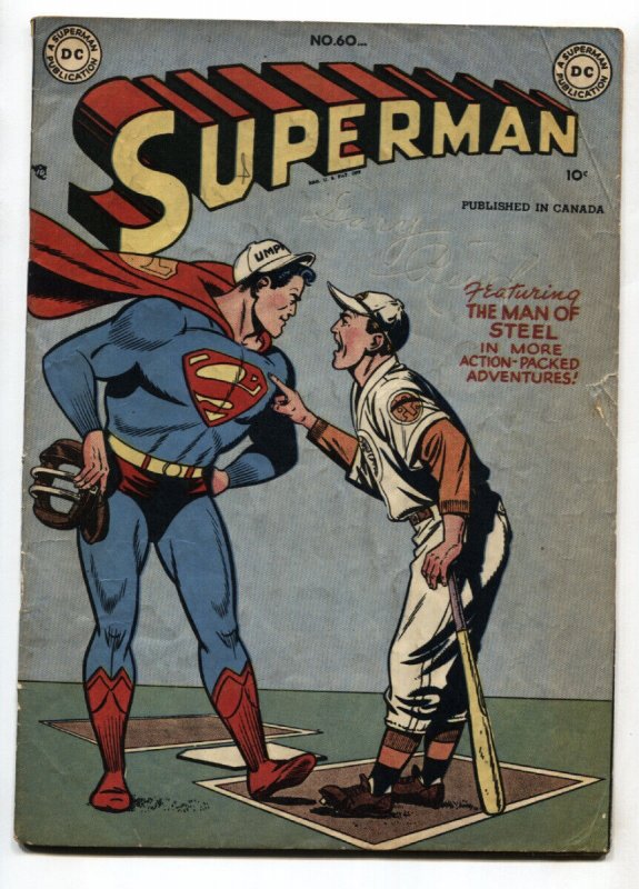SUPERMAN #60-Canadian variant-comic book 1949-DC-BASEBALL COVER-vg+