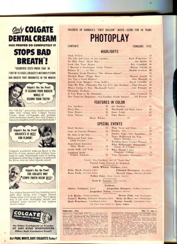 Photoplay-Ava Gardner-Gene Kelley-Doris Day-Feb-1952
