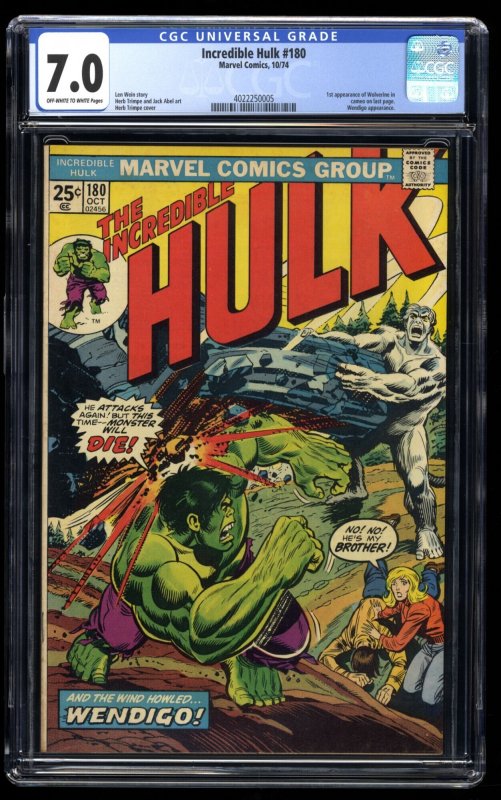 The Incredible Hulk #180  (1974) CGC Graded 7.0 - 1st App of Wolverine! (Cameo)