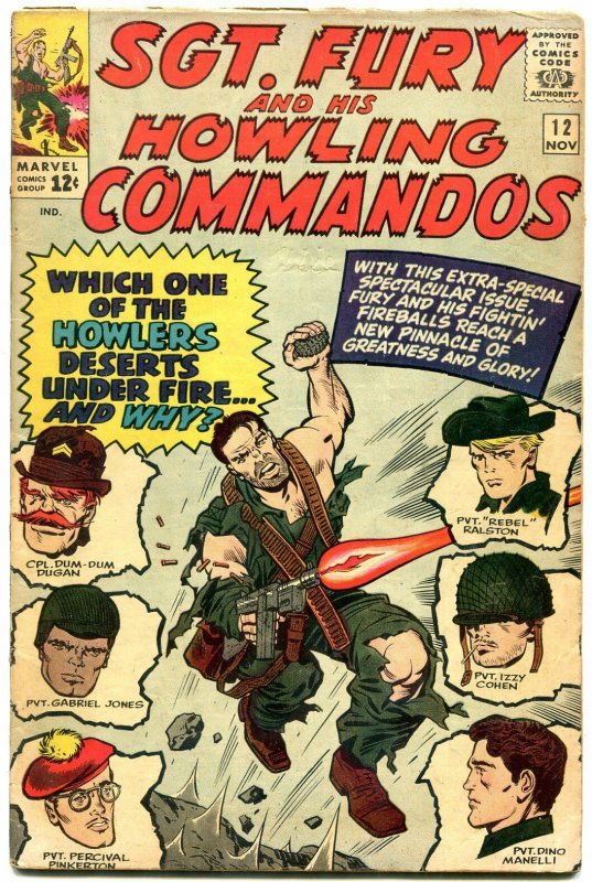 SGT FURY AND HIS HOWLING COMMANDOS-#12-1964-MARVEL-KIRBY ART-WWII-vg