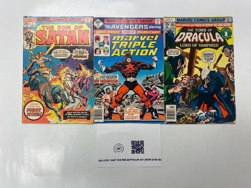 3 MARVEL comic books Son of Satan #1 Marvel Triple Action #35 Dracula #65 4 KM11