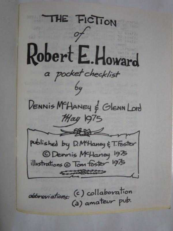 The Fiction of Robert E. Howard Checklist by Dennis McHaney and Glen Lord May 75