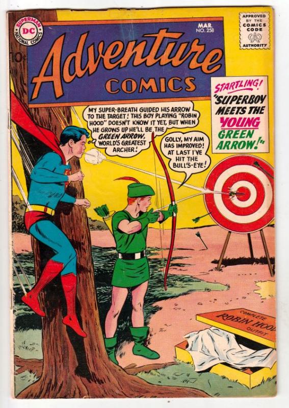 Adventure Comics #258 (Mar-59) VG/FN Mid-Grade Superboy, Green Arrow, Aquaman